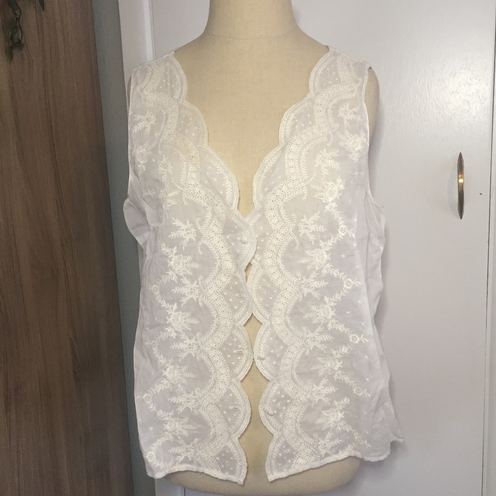 Ralph Lauren Cream Sheer Lace Button Vest